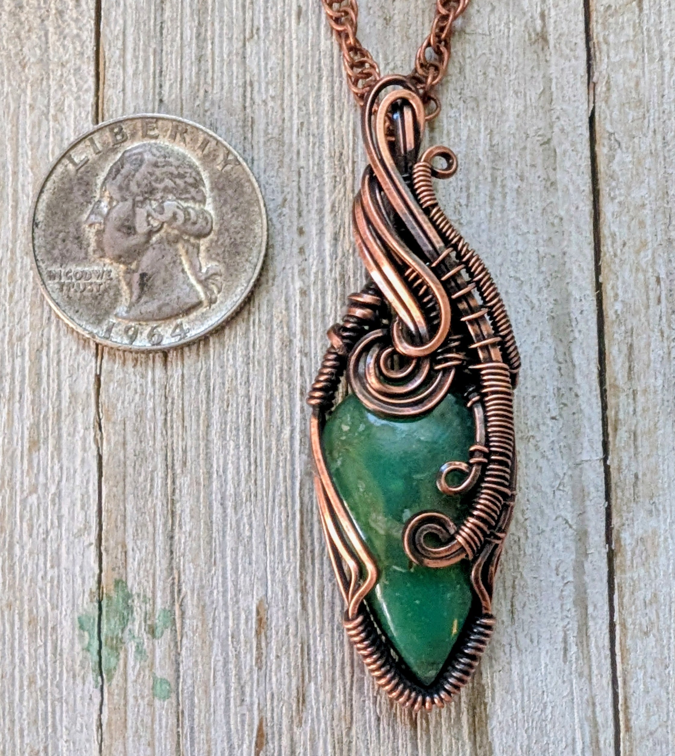 Chrysoprase copper wire wrap pendant