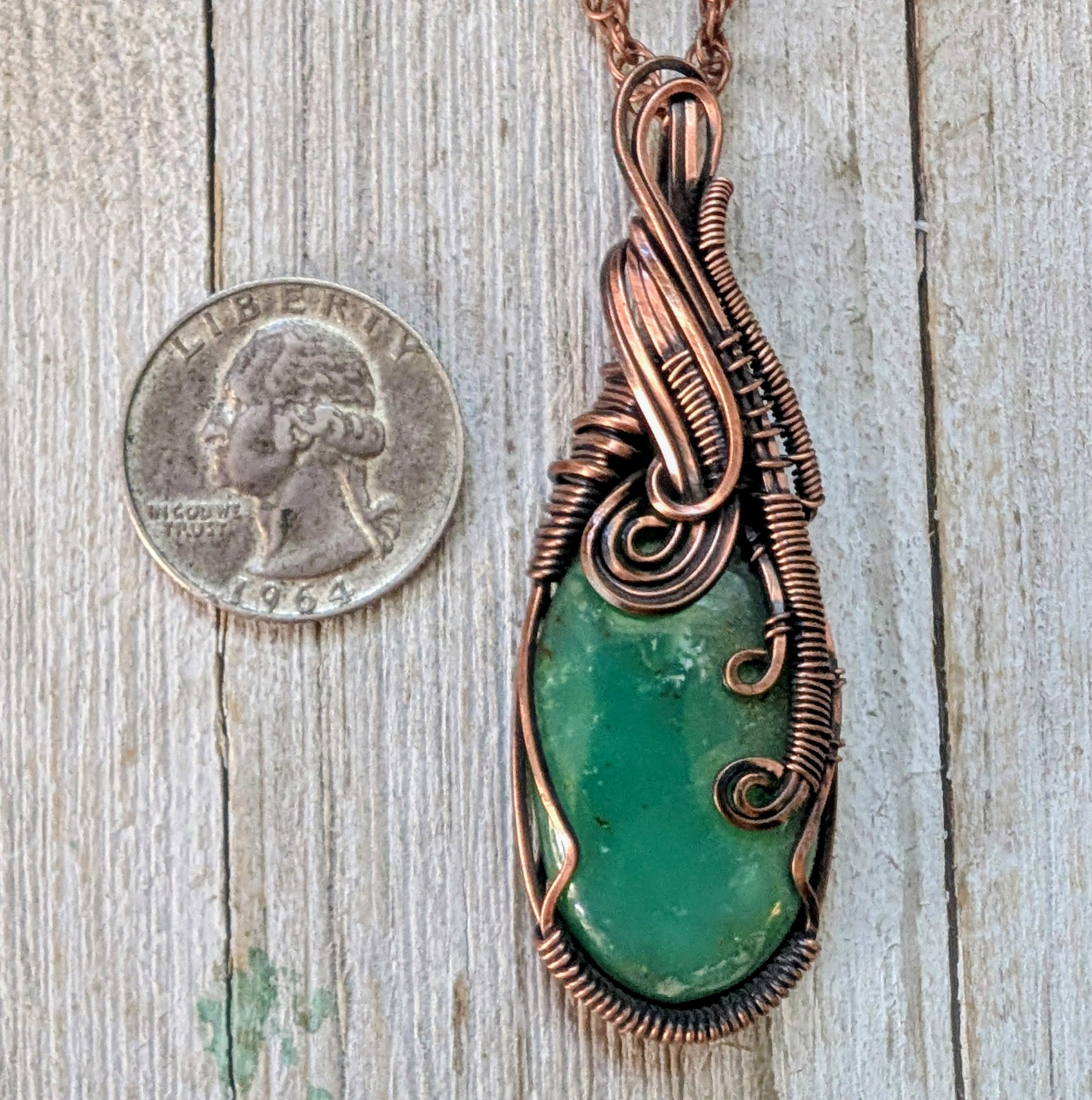 Chrysoprase copper wire wrap pendant