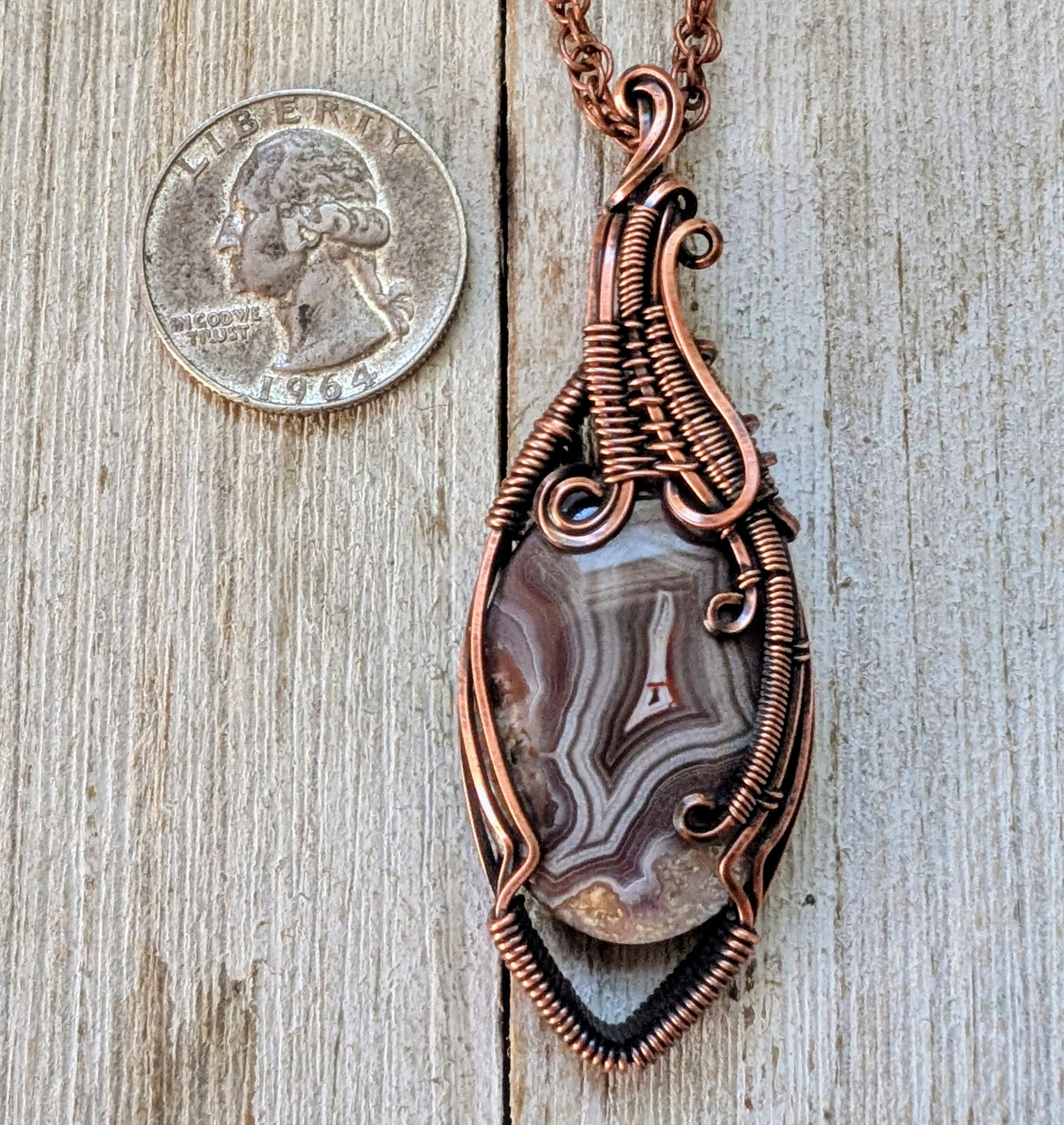 Laguna agate copper wire wrap pendant
