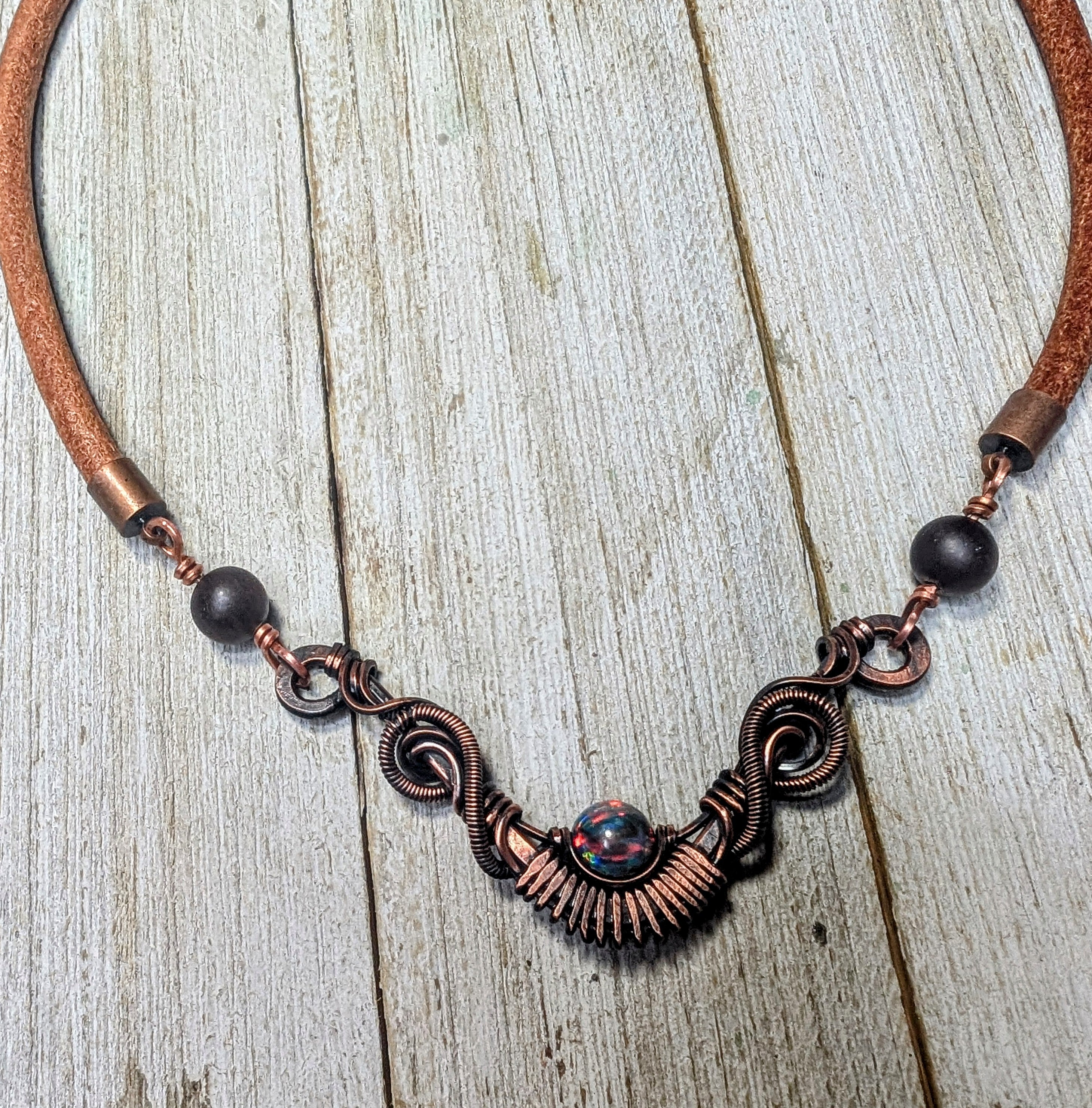 Lab created Kyoto opal choker necklace