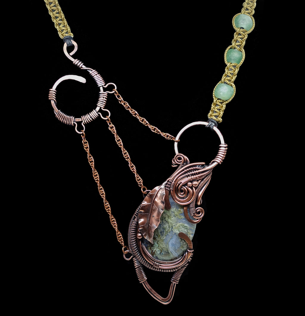 Moss agate asymmetrical statement necklace