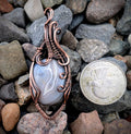 Lake Superior agate copper wire wrap pendant