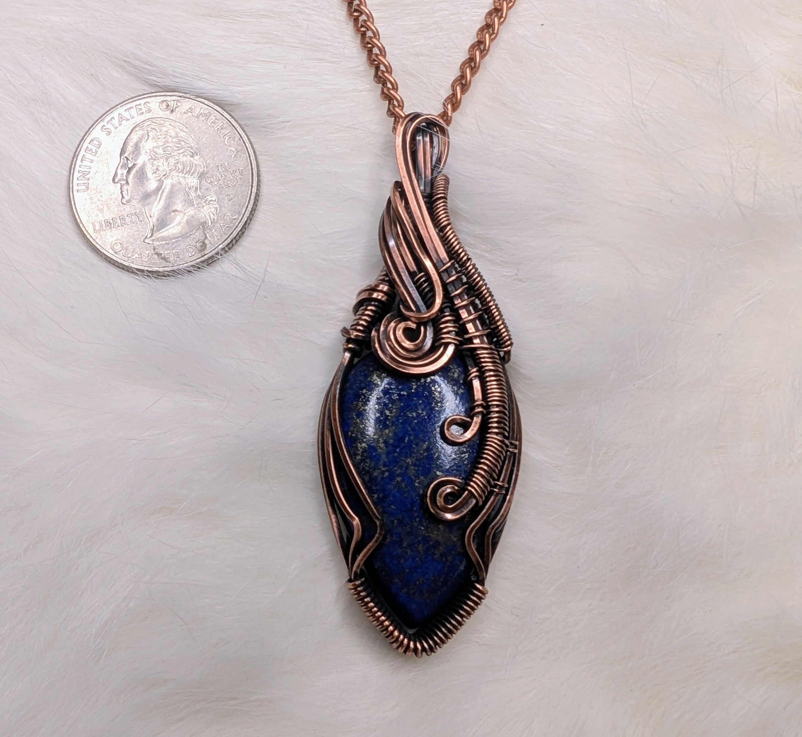 Lapis lazuli copper wire wrapped pendant