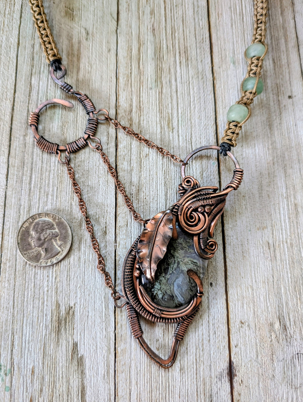 Moss agate asymmetrical statement necklace