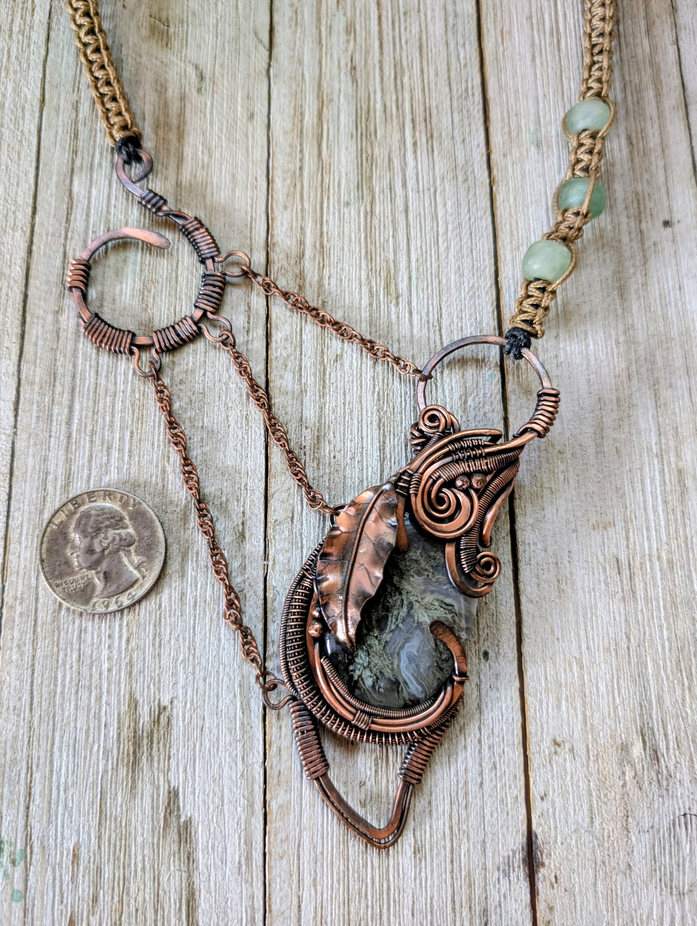 Moss agate asymmetrical statement necklace