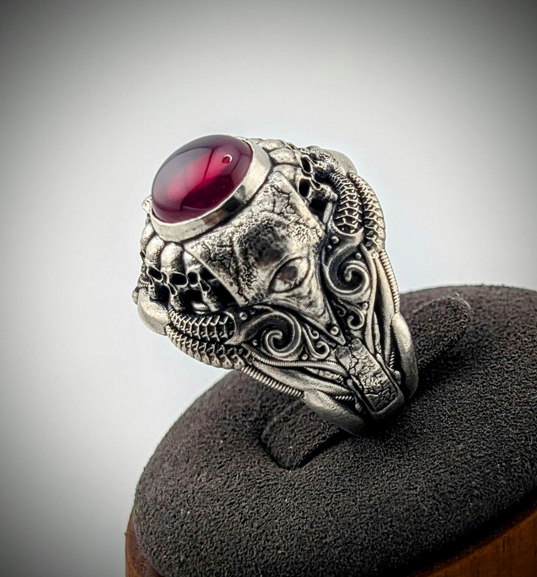 Lab created star ruby sterling silver cultist ring