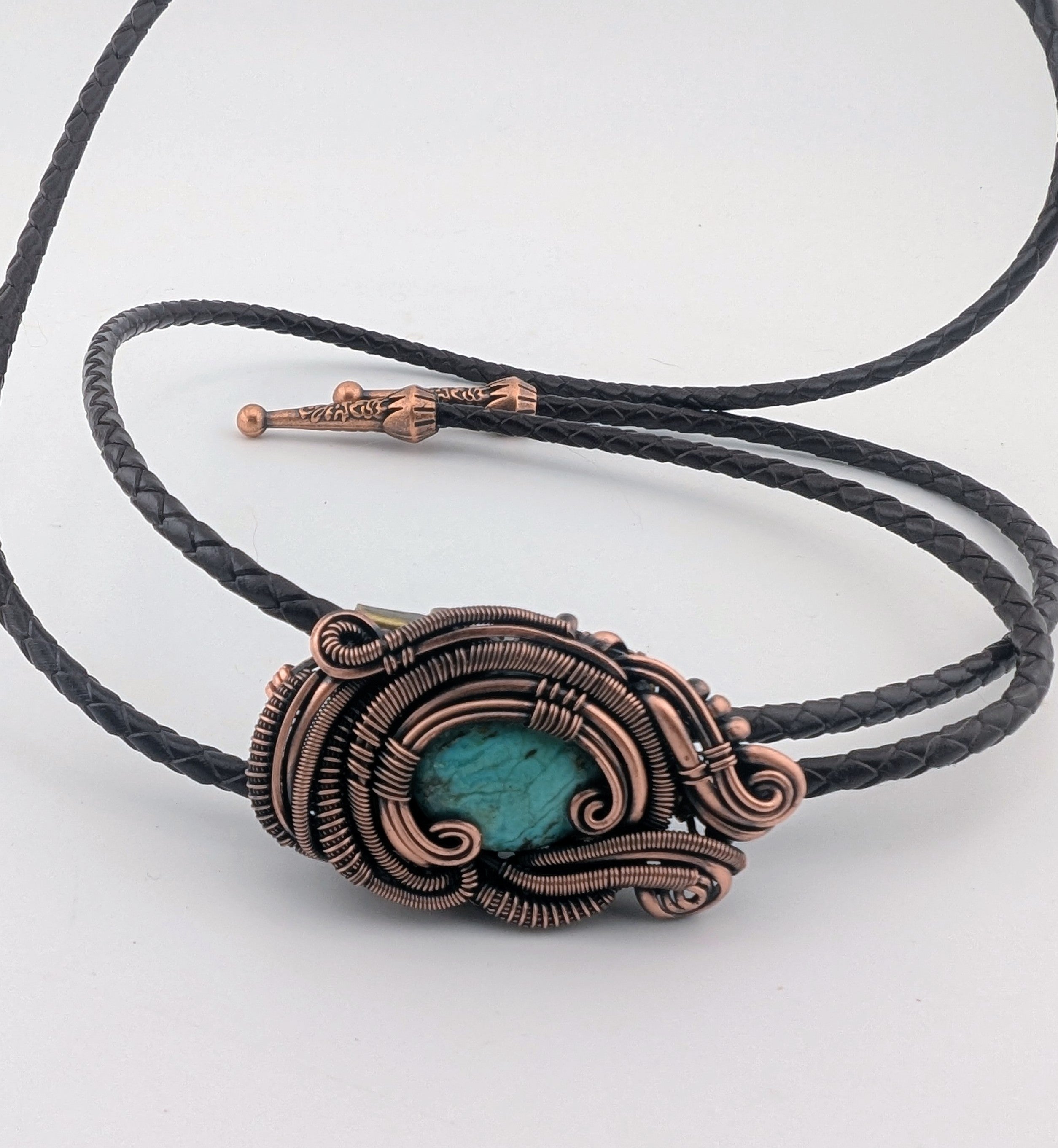 New Mexico turquoise copper wire wrap bolo tie
