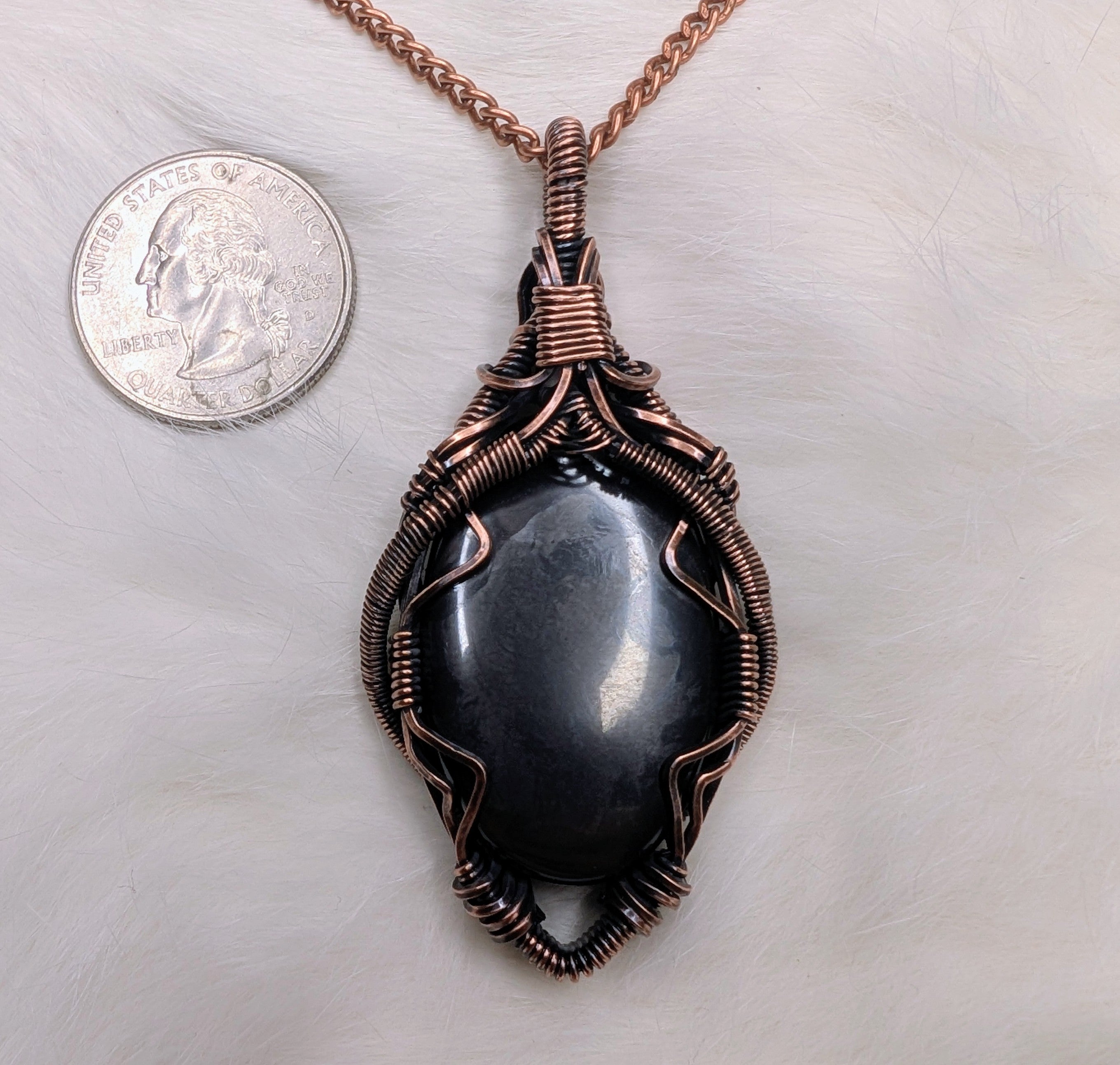 Hematite copper wire wrap pendant