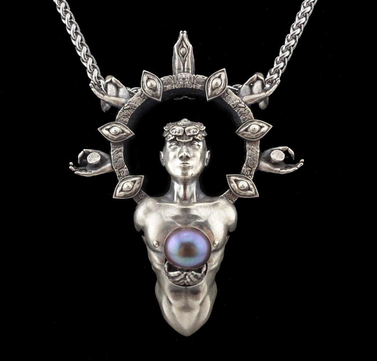 Mystic relic sterling silver and black pearl pendant