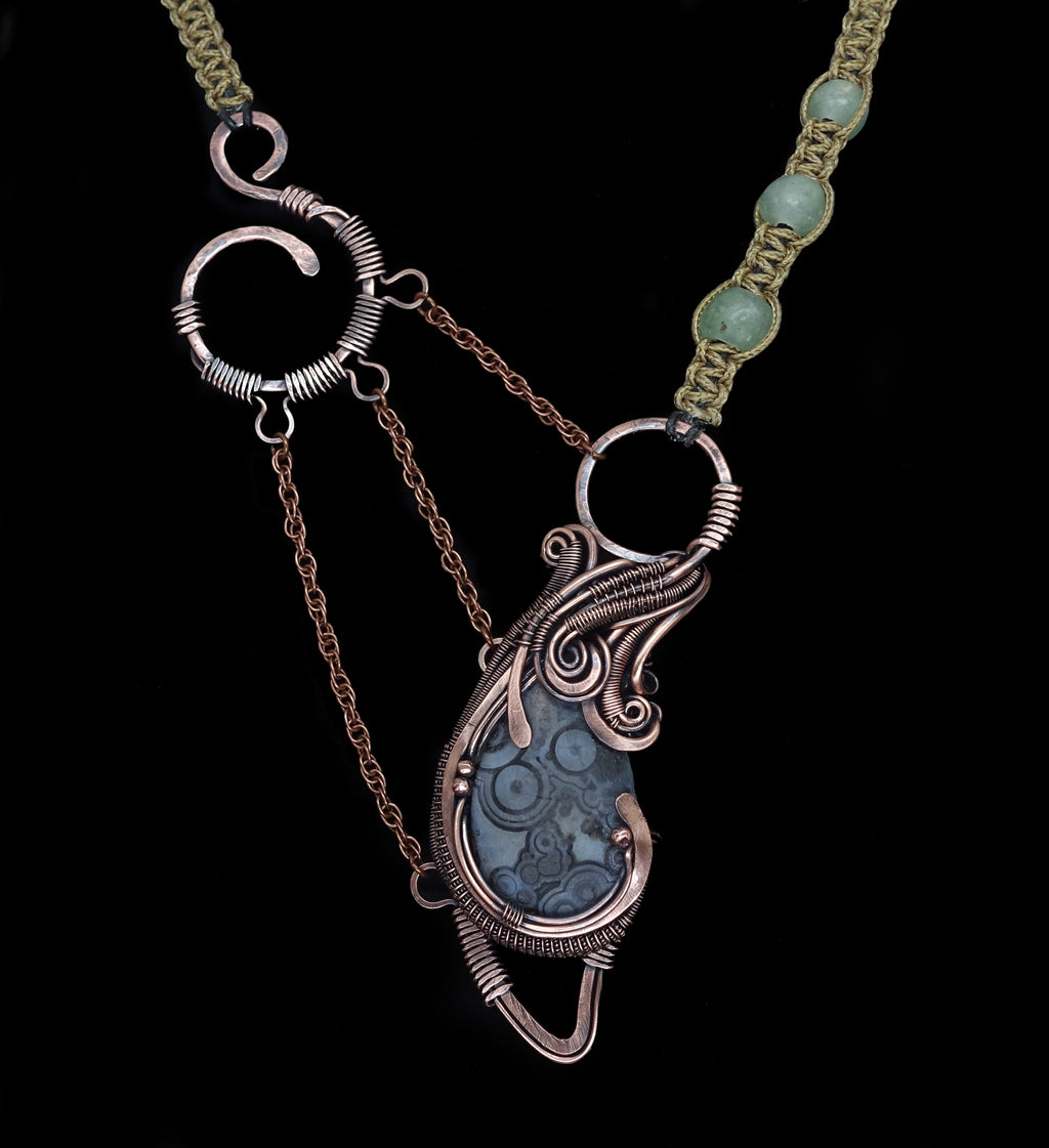 Eye agate copper wire wrapped statement necklace