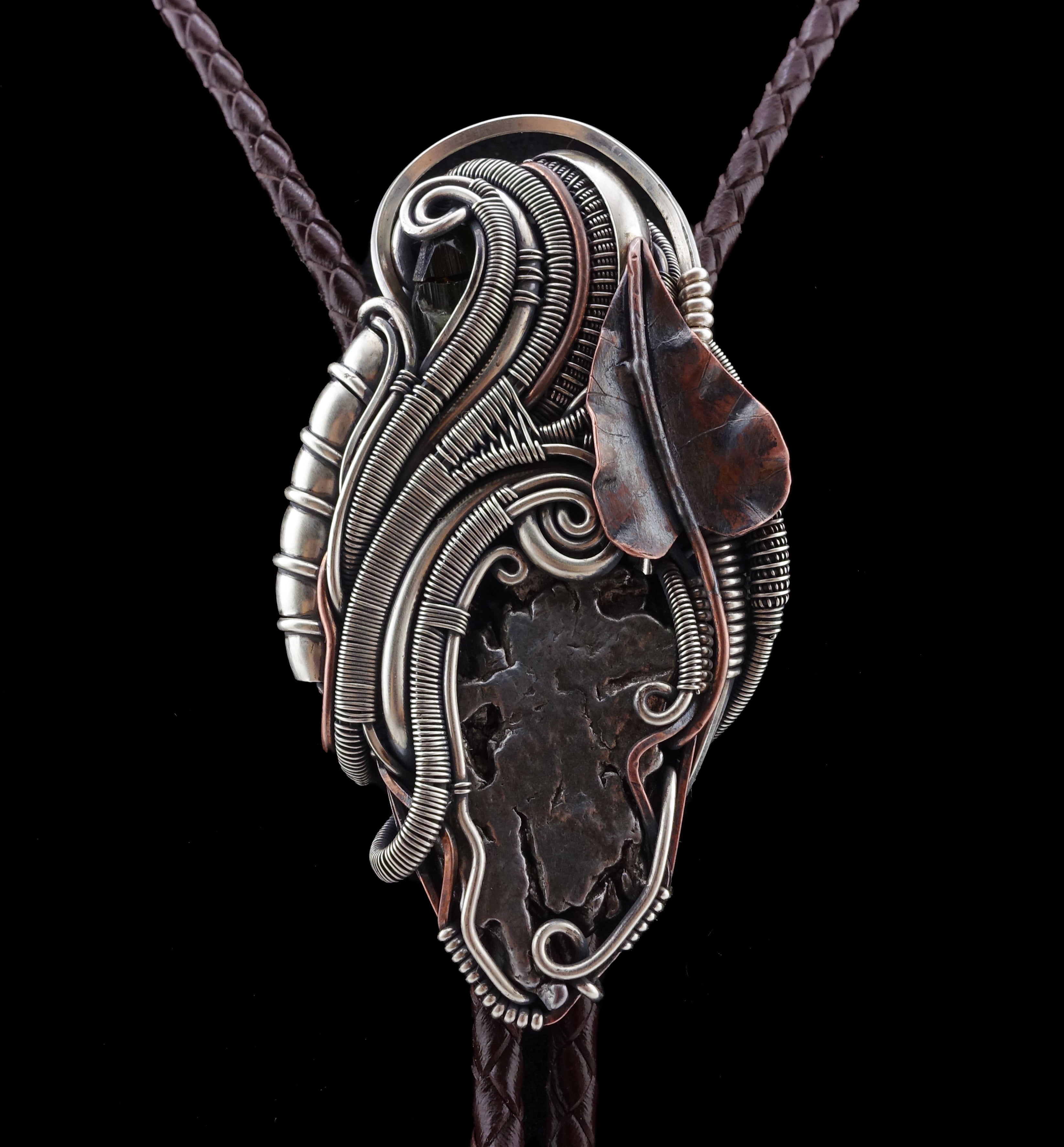 Meteorite sterling silver and copper bolo tie