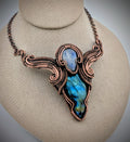 Labradorite and moonstone copper wire wrapped statement necklace